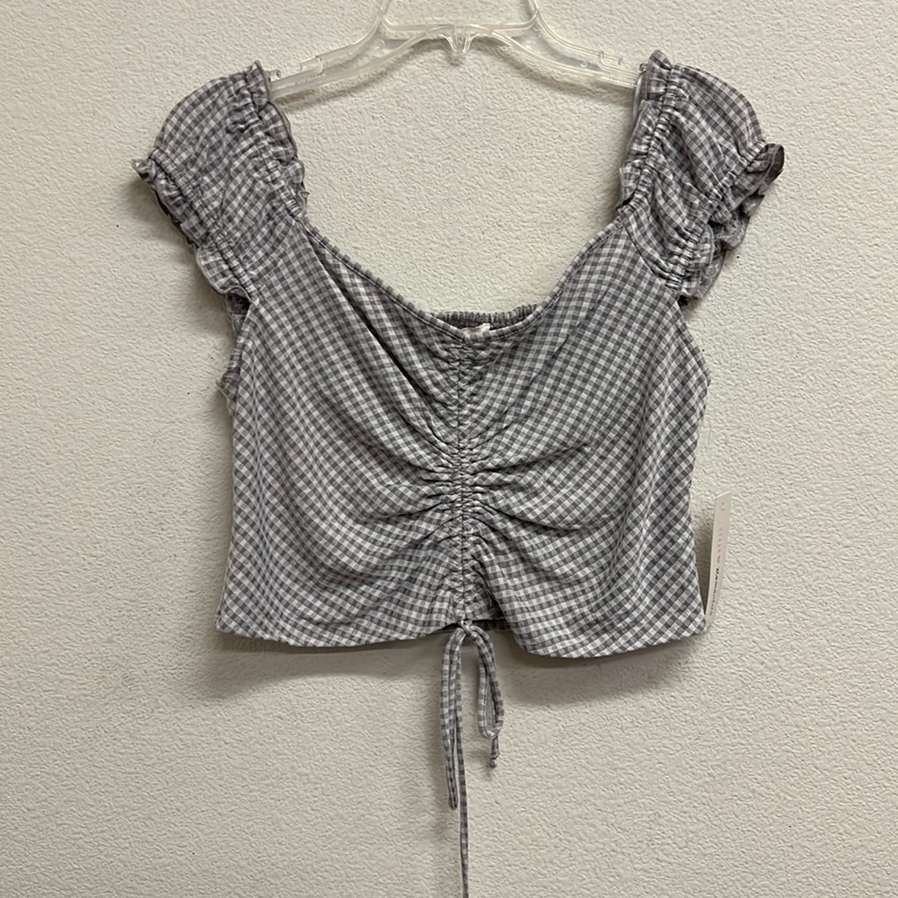 Urban Romantics Gingham Check Rushed Front Crop Top M - Picture 1 of 15